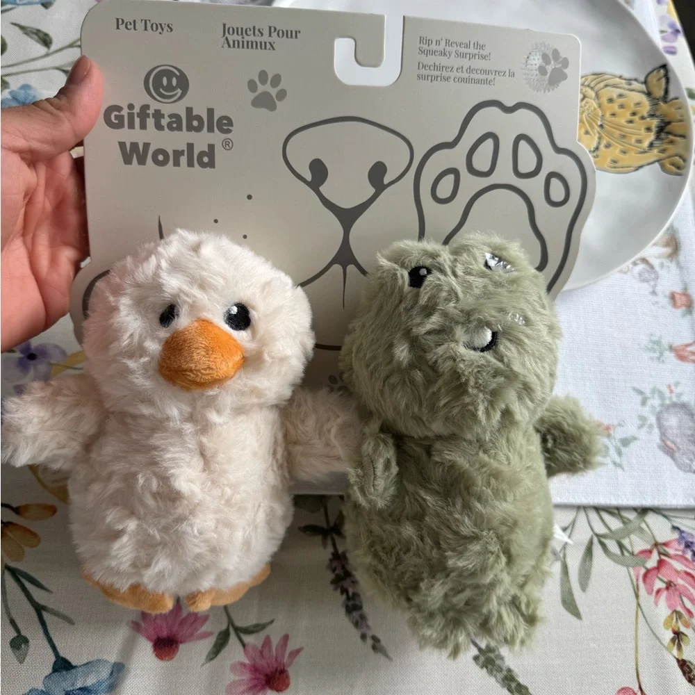 Plush Duck and Frog Toy Set - Cream and Green